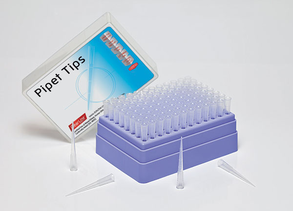 Non filter tip 50 - 1250 µl ClearLine® sterile on hinged lid rack (universal tip - long tip 102 mm) - 8 x 96 tips